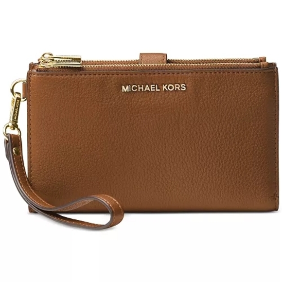 MICHAEL Michael Kors Adele Double-Zip Pebble Leather Phone Wristlet (Luggage) - Picture 1 of 3